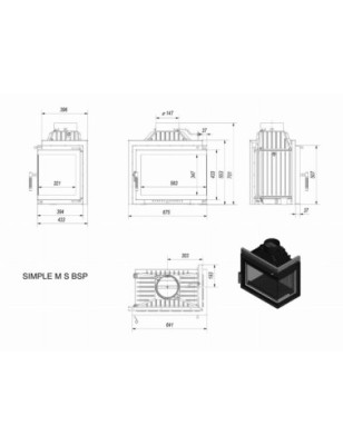 Kominek powietrzny żeliwny KRATKI SIMPLE prawy BS 8 kW ? 150