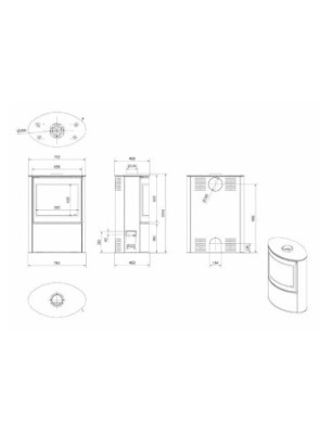 Piec stalowy BJORN/W fi150 8 kW czarne wyłożenie