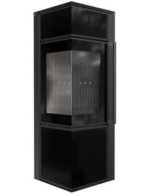 Piec stalowy koza TORA/S 8 kW fi 150 czarny panel szklany czarne wyłożenie