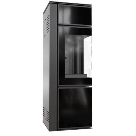 Piec stalowy koza TORA/S 8 kW fi 150 czarny panel szklany czarne wyłożenie