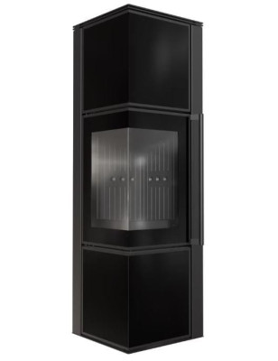 Piec stalowy koza TORA/M 8 kW fi 150 czarny panel szklany czarne wyłożenie