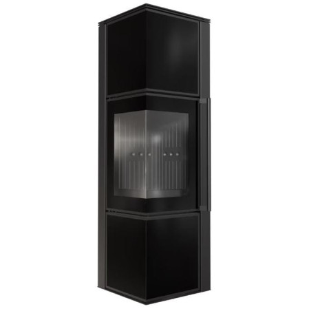 Piec stalowy koza TORA/M 8 kW fi 150 czarny panel szklany czarne wyłożenie