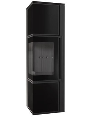 Piec stalowy koza TORA/M 8 kW fi 150 czarny panel szklany czarne wyłożenie