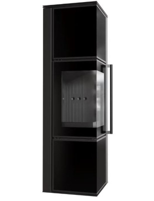 Piec stalowy koza TORA/M 8 kW fi 150 czarny panel szklany czarne wyłożenie