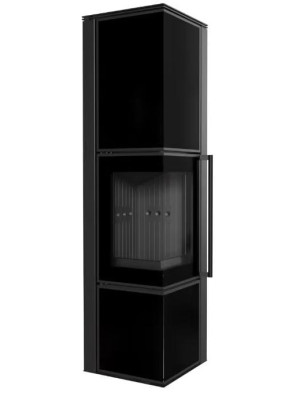 Piec stalowy koza TORA/L 8 kW fi 150 czarny panel szklany czarne wyłożenie