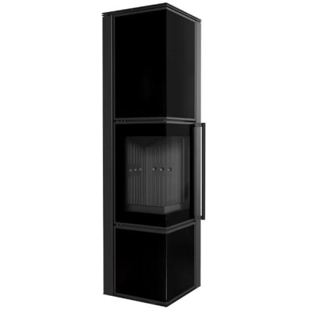 Piec stalowy koza TORA/L 8 kW fi 150 czarny panel szklany czarne wyłożenie