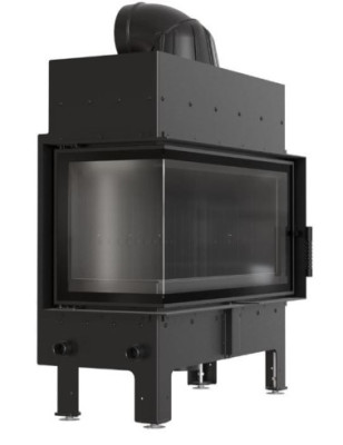 Kominek powietrzny wkład kominkowy FLOKI L LEWY BLACK 12 KW Ø 200ZESTAW RURY KRATKI RAMKA