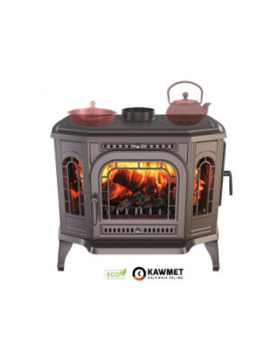 Piec wolnostojący KAWMET P7 (10 5 kW) CookTop PB ECO z bocznym załadunkiem i fajerkami do gotowania