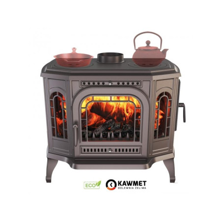 Piec wolnostojący KAWMET P7 (10 5 kW) CookTop PB ECO z bocznym załadunkiem i fajerkami do gotowania