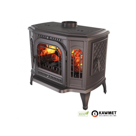 Piec wolnostojący KAWMET P7 (10,5 kW) CookTop PB ECO z bocznym załadunkiem i fajerkami do gotowania