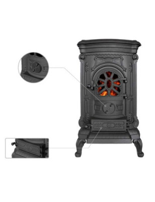 Piec żeliwny wolnostojący KAWMET KOZA P9 (8 kW) ECO bogato zdobiony z płytą grzewczą
