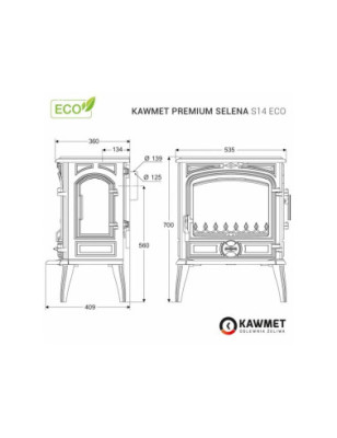 Piec wolnostojący KAWMET Premium SELENA S14 ECO z bocznym załadunkiem