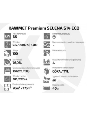 Piec wolnostojący KAWMET Premium SELENA S14 ECO z bocznym załadunkiem