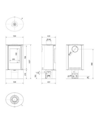 Piec wolnostojący OBROTOWY KRATKI ERIK N/O fi 150 5 5kW czarny termotec