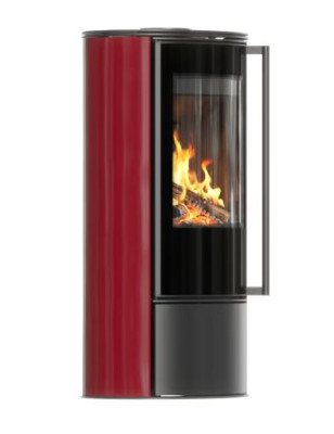 Piec stalowy ERIK Ø 150 5 5 kW kafel bordowy  pokrywa stalowa czarny termotec