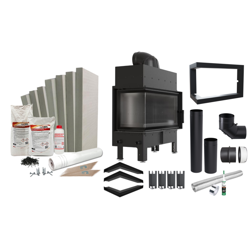 Kominek powietrzny wkład kominkowy FLOKI L LEWY BLACK 12KW CAŁY ZESTAW Z RAMKĄ 18 płyt Kominek powietrzny wkład kominkowy FLOKI L LEWY BLACK 12KW CAŁY ZESTAW Z RAMKĄ 18 płyt