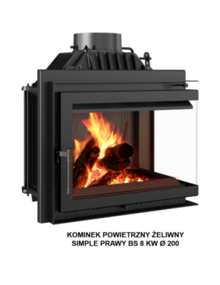 Kominek powietrzny Kratki SIMPLE prawy BS 8 kW Ø 200 CAŁY ZESTAW Z DEKORACYJNĄ RAMKĄ dodatkowa kratka