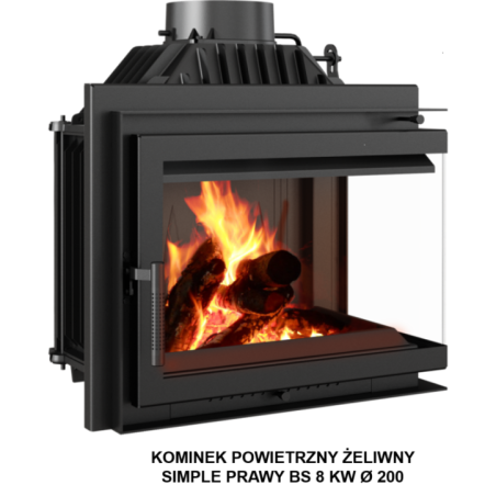 Kominek powietrzny Kratki SIMPLE prawy BS 8 kW Ø 200 CAŁY ZESTAW Z DEKORACYJNĄ RAMKĄ dodatkowa kratka
